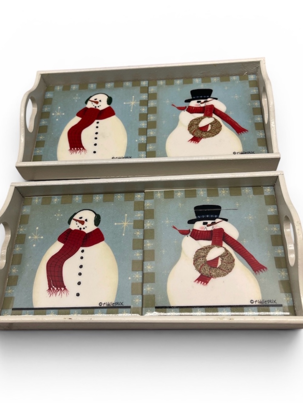2  1999 Nantucket Home Festive Snowman Serving Tray Set - 9”x4.5”